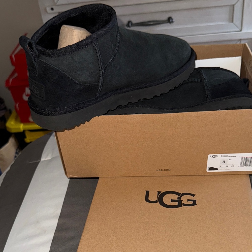 UGG Classic Ultra Mini Black Ankle Boots